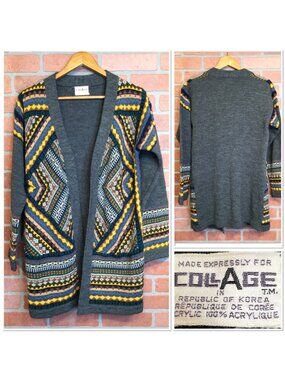 Vintage Collage Acrylic Cardigan Sweater Geometric Pattern Made In Korea